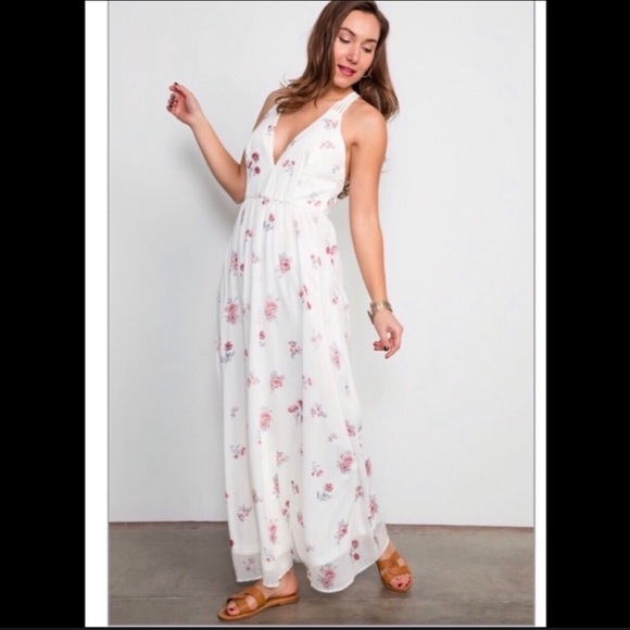 Boho Floral Criss Cross Strap Maxi Dress NWOT - Picture 3 of 8